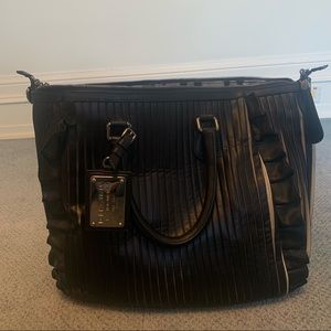 Dolce & Gabbana Black Leather Tote with Ruffles and White Accents